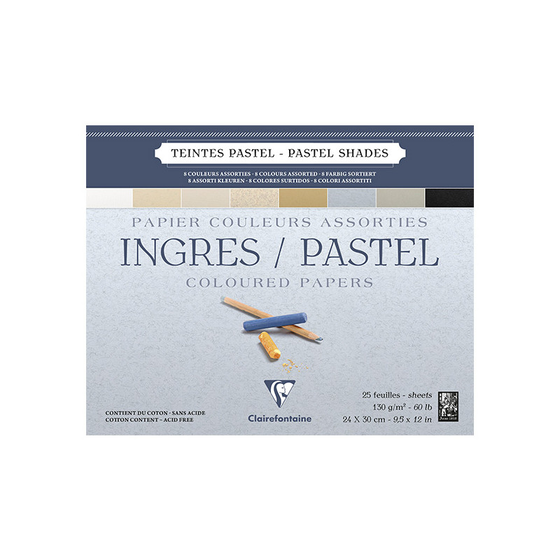 CLAIREFONTAINE BLOC INGRES PASTEL CLAIRS 130G 30X40CM 25F