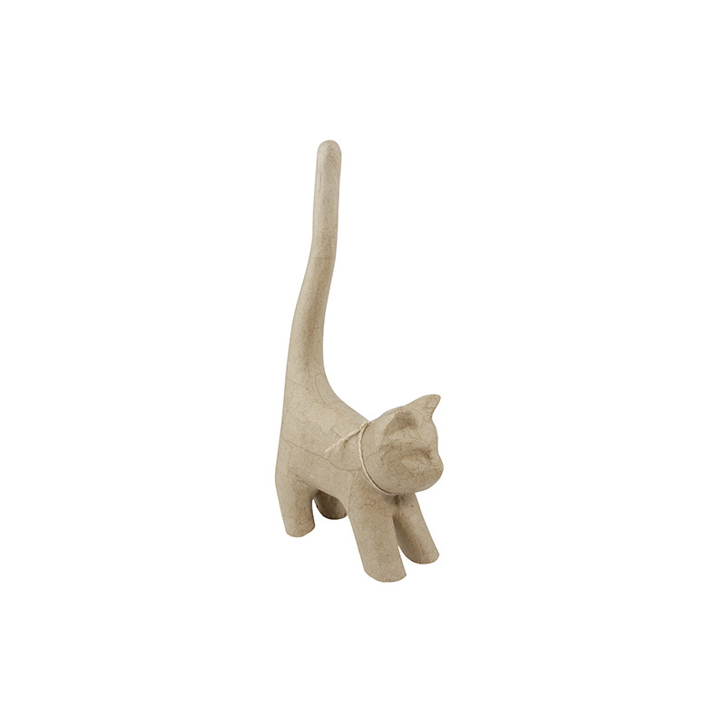 Petit chat à longue queue en papier mâché Décopatch