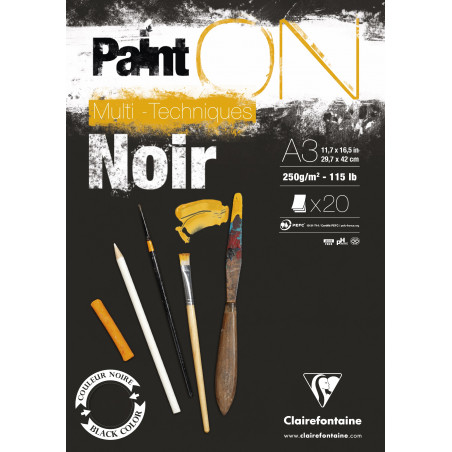 BLOC PAINT ON NOIR COLLE EN TETE 20F 250G A3