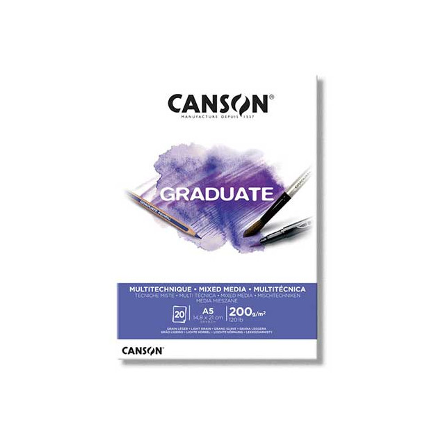 CANSON BLOC GRADUATE MIX MEDIA BLANC 20F A5 200g