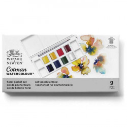 Voici le coffret de poche Floral Cotman Watercolour. Il contient 8 demi-godets d'aquarelles soigneusement sélectionnées par des 