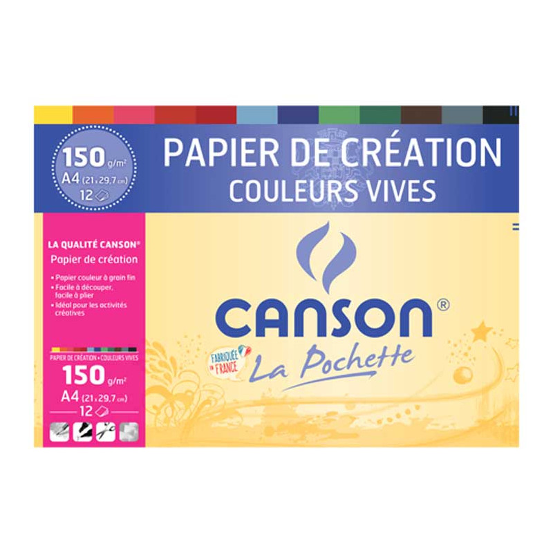 Pochette papier création couleurs vives Canson A4 12...