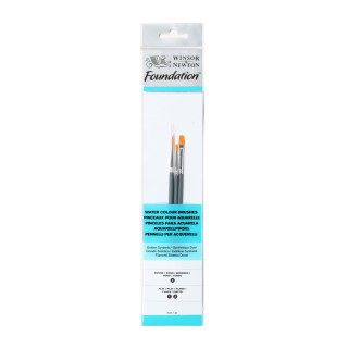 Set de 3 pinceaux plats pour aquarelle Winsor &amp; Newton en poil synthétique et manche court.