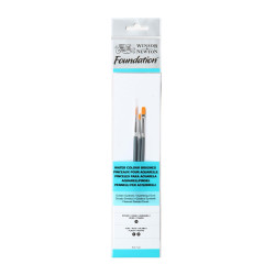 Set de 3 pinceaux plats pour aquarelle Winsor &amp; Newton en poil synthétique et manche court.