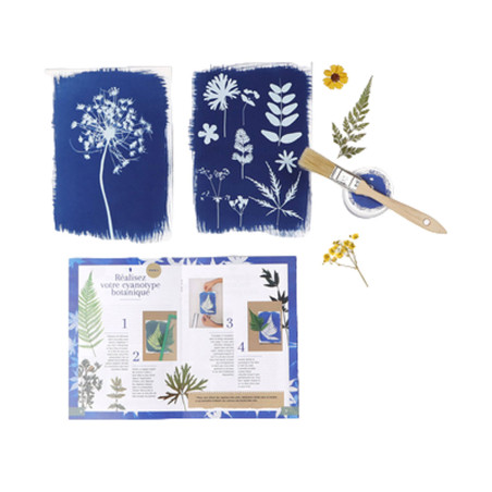 Grâce au contenu de ce <STRONG>kit Cyanotype Clairefontaine</STRONG>, vous pourrez réaliser de superbes tirages photogrammes, au