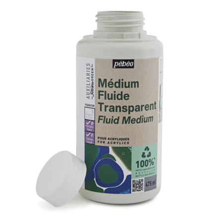 Le <STRONG>médium fluide Studio GREEN Pébéo</STRONG> permet d'augmenter la transparence et la fluidité des couleurs acryliques. 