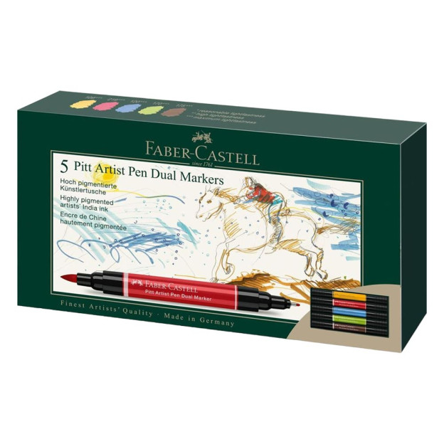 Découvrez la boite de <STRONG>5 feutres Pitt Artist Pen Dual Marker Faber Castell</STRONG> composée des couleurs jaune de chrome