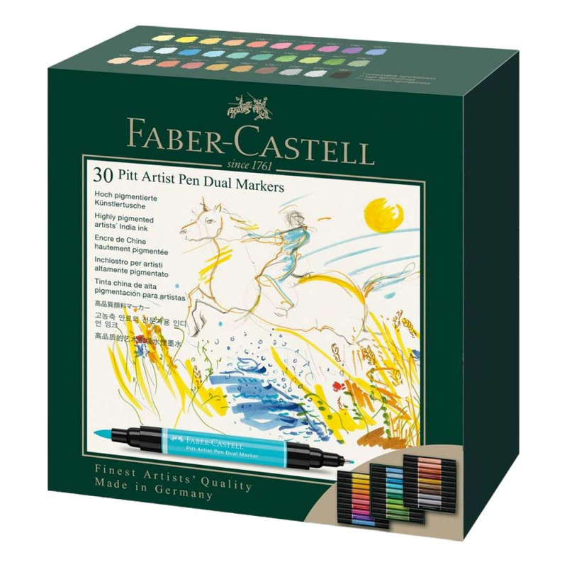 Découvrez le coffret de <STRONG>30 feutres Pitt Artist Pen Dual Marker Faber Castell</STRONG> aux couleurs vives et éclatantes. 