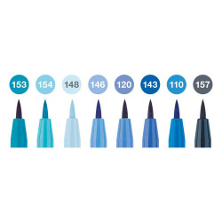 Découvrez la pochette de 8 feutres Pitt Artist Pen Brush Faber Castell "The Blues" pour le dessin à l'encre de Chine en différen