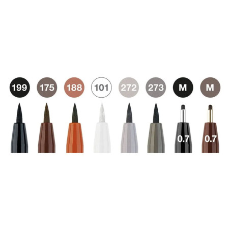 Découvrez la pochette de 8 feutres Pitt Artist Pen Faber Castell "Classique" comprenant des feutres aux teintes naturelles en po