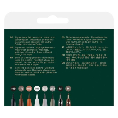 Découvrez la pochette de 8 feutres Pitt Artist Pen Faber Castell "Classique" comprenant des feutres aux teintes naturelles en po