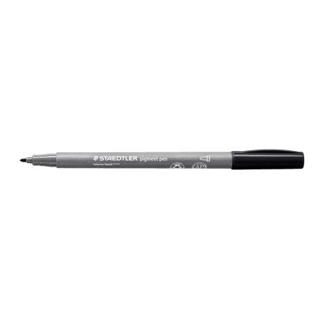 Découvrez le set de 2 feutres Pigment Pen 376 Staedtler, un feutre à encre de Chine noire avec une pointe ronde de 1 mm.