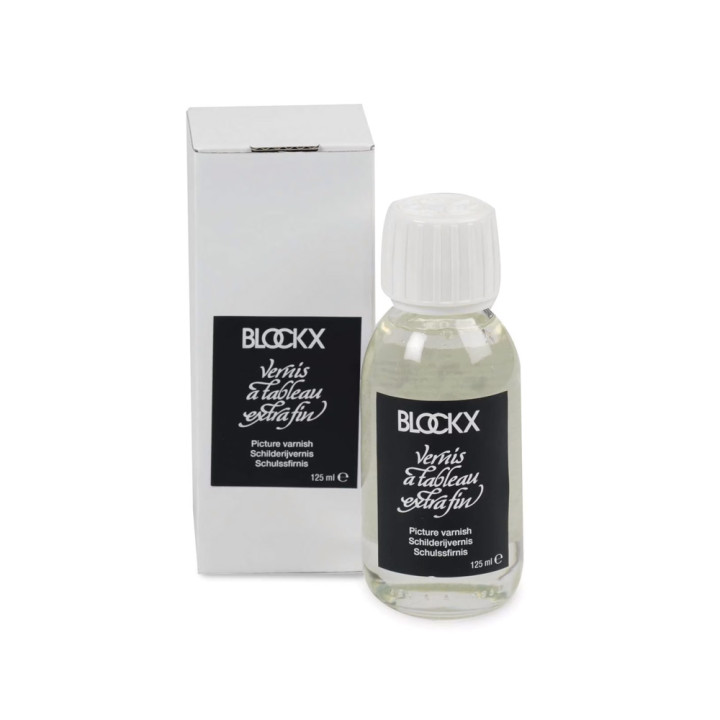 Découvrez le vernis à tableau extra-fin Blockx en flacon en verre de 125ml, pour protéger efficacement votre œuvre des agression