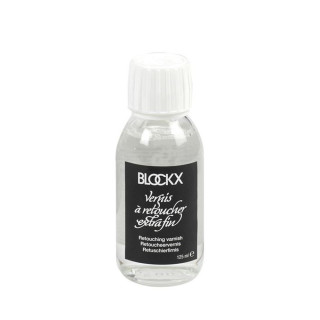 Découvrez le vernis à retoucher extra-fin Blockx en flacon en verre de 125ml, pour corriger les embus ou retoucher un vernis exi
