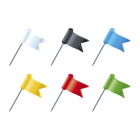 Découvrez la boîte de 20 épingles drapeaux Exacompta de couleurs assorties, parfait pour pointer un lieu sur une carte ou un obj