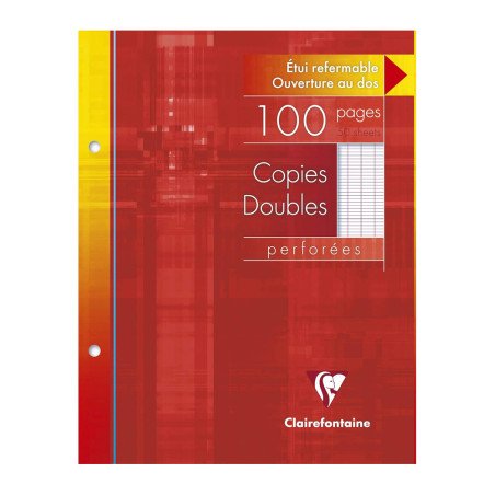 Découvrez l’étui de 100 petites feuilles doubles Clairefontaine, format 17 x 22 cm, grands carreaux, perforées. Parfait pour l’é