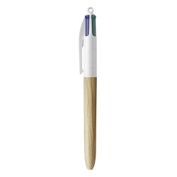 Découvrez les stylos bille 4 couleurs BIC disponibles en corps effet bois couleur nature, bleu, vert ou rose. Les encres sont de