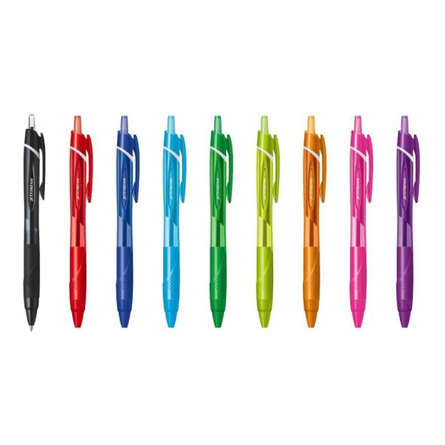 Découvrez le stylo bille roller Jetstream Uni-Ball avec pointe rétractable 0,7 mm pour une écriture fluide et fine. Disponible e