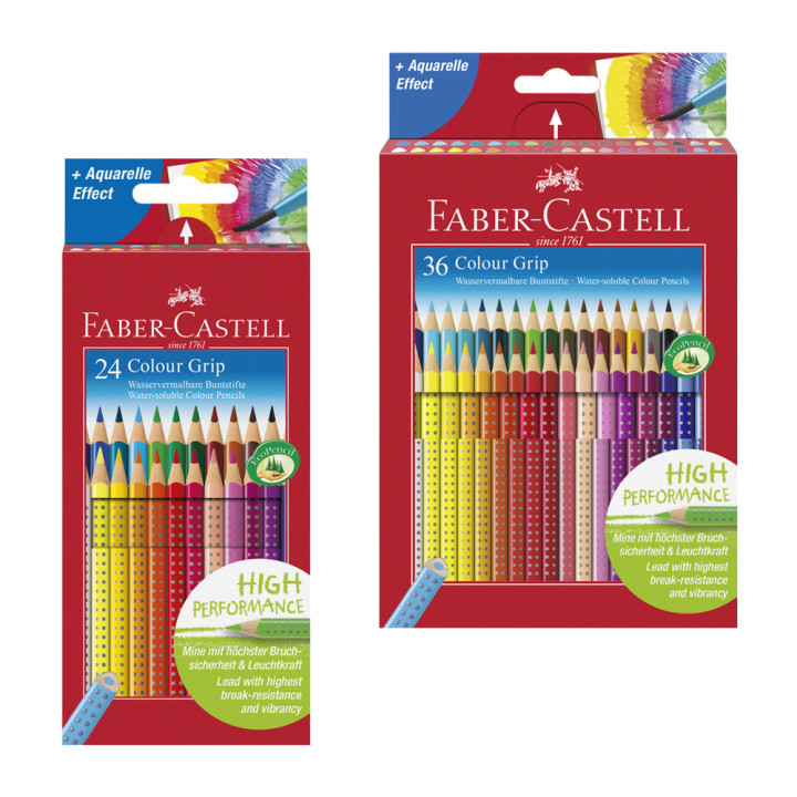 Découvrez les crayons de couleurs Grip Faber Castell disponibles en assortiment de 24 ou 36 crayons conditionnés dans des étuis 