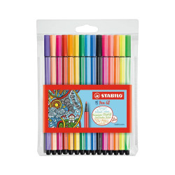 Découvrez les pochettes plastiques de feutres Pen 68 STABILO disponibles en trois assortiments : 10, 15 ou 30 feutres.