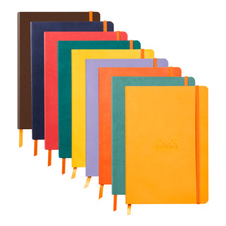 Découvrez le carnet souple Rhodiarama avec fermeture élastique, au format A5 et composé de 160 pages. Ce cahier de la marque Rho