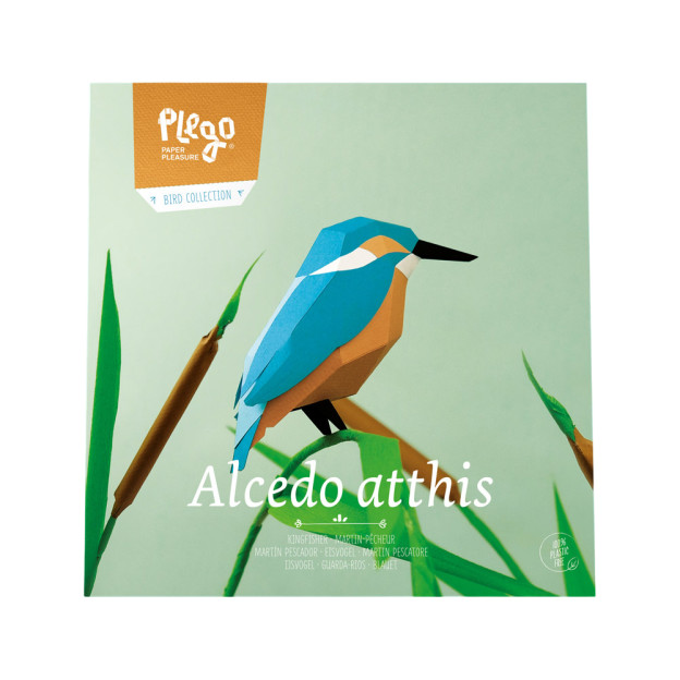 Découvrez la maquette origami Martin-Pêcheur (Alcedo Atthis) de la marque Plego, une maquette en papier pâte coloré à plier et à