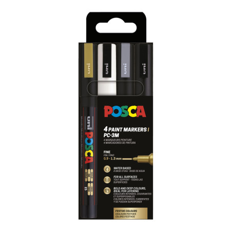 POSCA SET DE 4 MARQUEURS 3M ASS OR/AR/BL/N (CARTON)