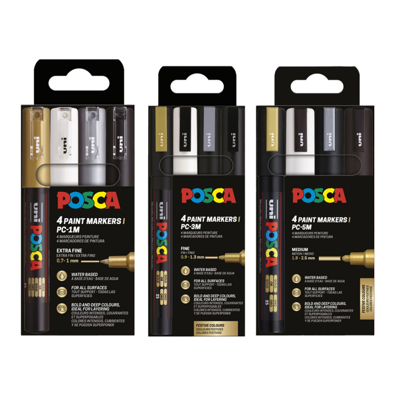 POSCA SET DE 4 MARQUEURS 3M ASS OR/AR/BL/N (CARTON)