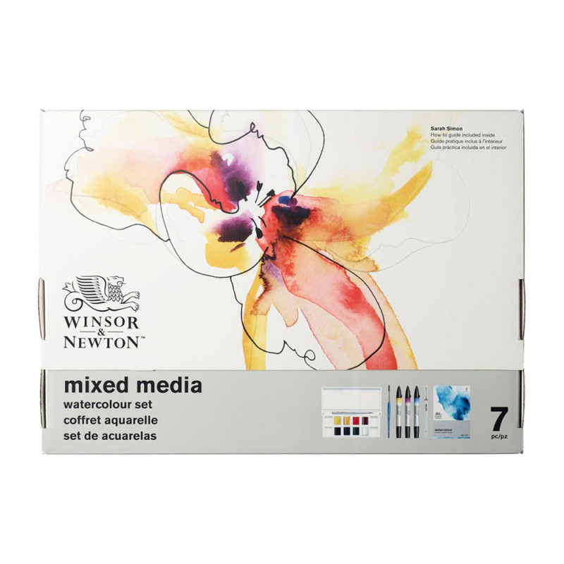 Découvrez le coffret Mix Media Aquarelle de la marque Winsor & Newton, un set de 7 accessoires comprenant 1 palette de 8 dem