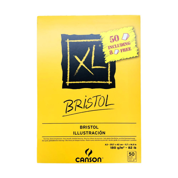 Découvrez le Bloc XL Canson papier blanc Bristol 180g comprenant 50 feuilles dont 8 gratuites ! Parfait pour le crayon, le feutr