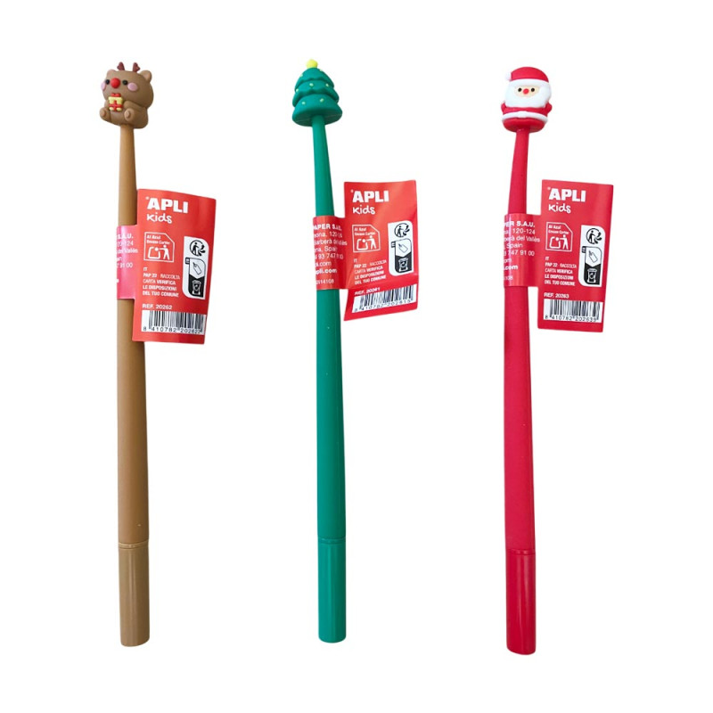 Lot 3 Stylos Peluche Noël – Père Noël, Pingouin & Sapin – Stylo 0.7 Mm Encre Noire Fun